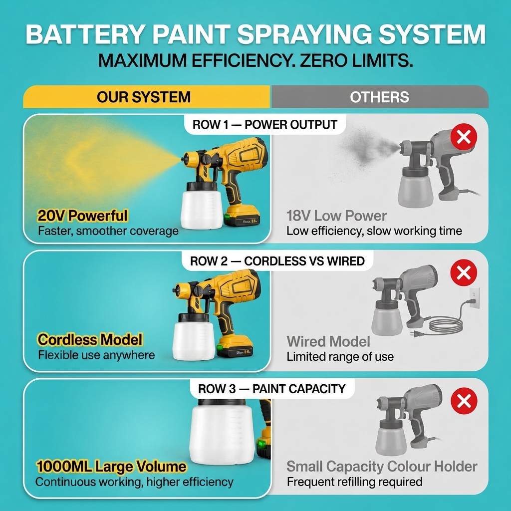 DeWalt Compatible 18V Cordless Paint Sprayer – Lightweight, High-Precision HVLP